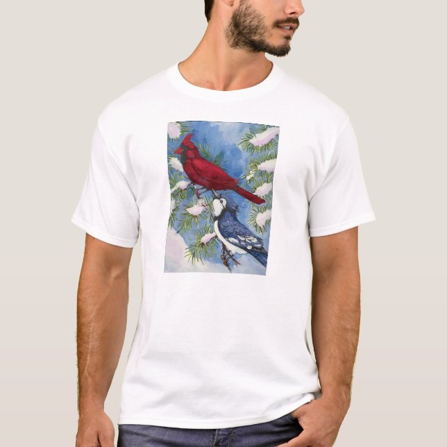 T-shirt Geai cardinal et bleu par Toni Donelow Stewart (Devant)