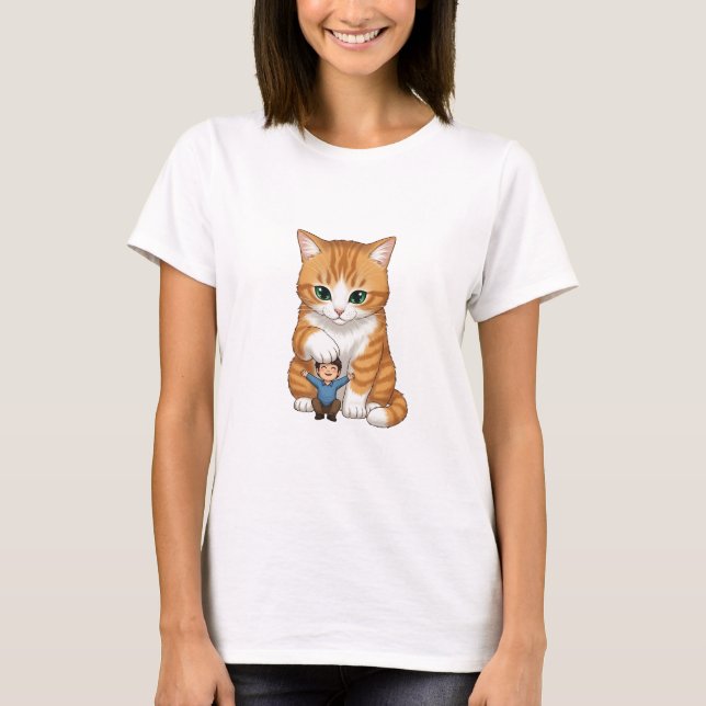 T-shirt Géant Chat Tigre Orange Caressant Doucement Petit  (Devant)