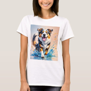 T-shirt Géant coloré heureux jouant chien drôle, splash