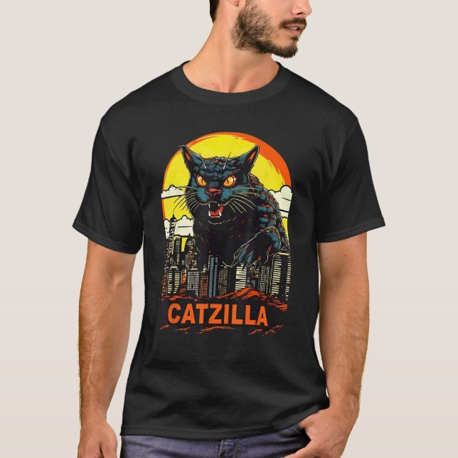 T-shirt Géant Kitty Cat Catzilla Dans Une Ville  Catzilla (Devant)