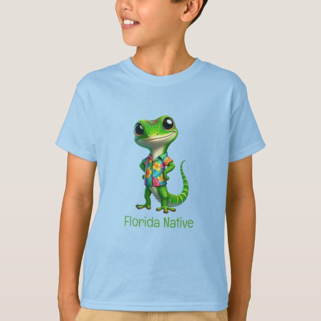 T-shirt Gecko en chemise tropicale (Devant)