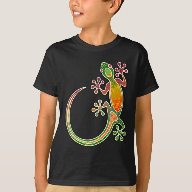 T-shirt Gecko Floral Art Tribal (Devant)
