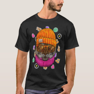 T-shirt Geek Hipster Tiger Nerd lunettes Aimer animal Paix