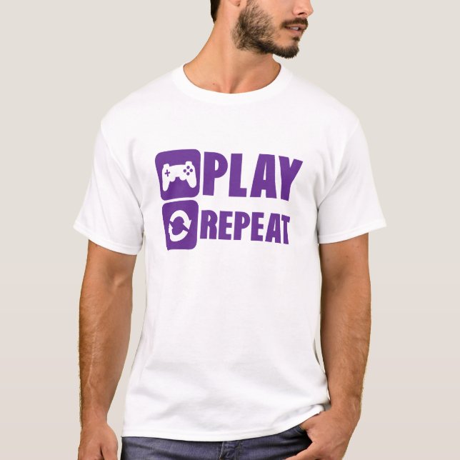 T-shirt geek repeat play game jeux manette (Devant)