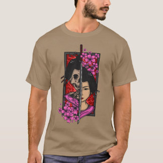T-shirt Geisha avec katana et sakura cerisier en fleurs sa