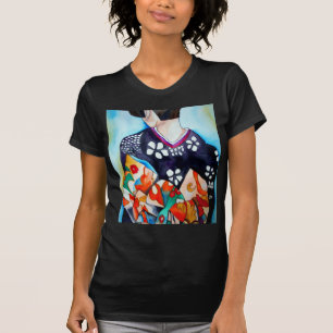 T-shirt Geisha avec kimono bleu foncé art original