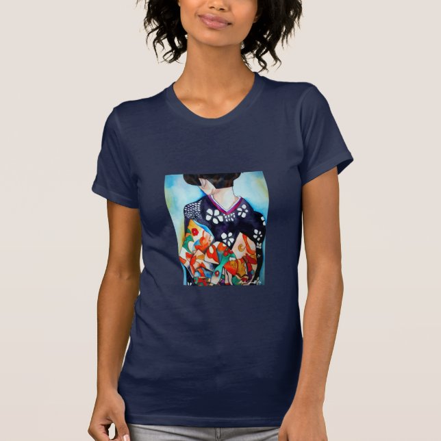 T-shirt Geisha avec kimono bleu foncé, œuvre d'art origina (Devant)