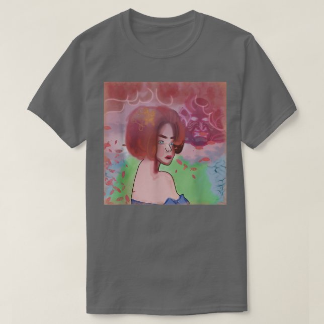 T-shirt Geisha avec samouraï dans les nuages Harajuk japon (Design devant)