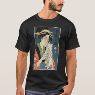 T-shirt Geisha Et Chat 1 Ukiyo E Guerrier Japonais  Samour