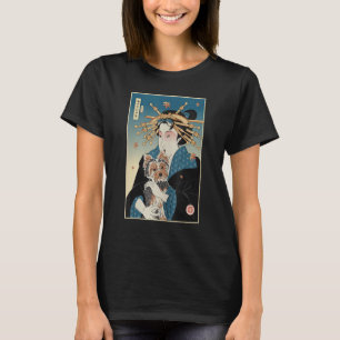 T-shirt Geisha Et Chien Yorkshire Ukiyo E Warrior Samurai