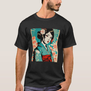 T-shirt Géisha Féminine Japonaise Samouraï Rétro Vintage K