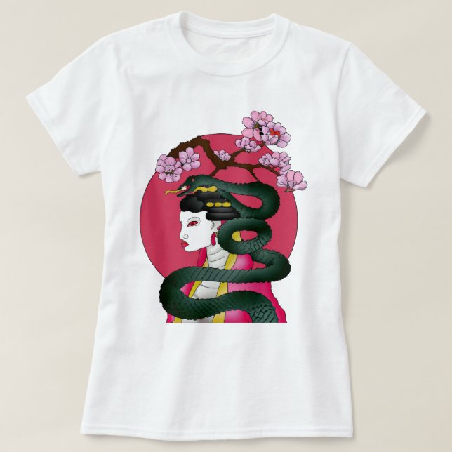 T-shirt Geisha fille et serpent (Design devant)
