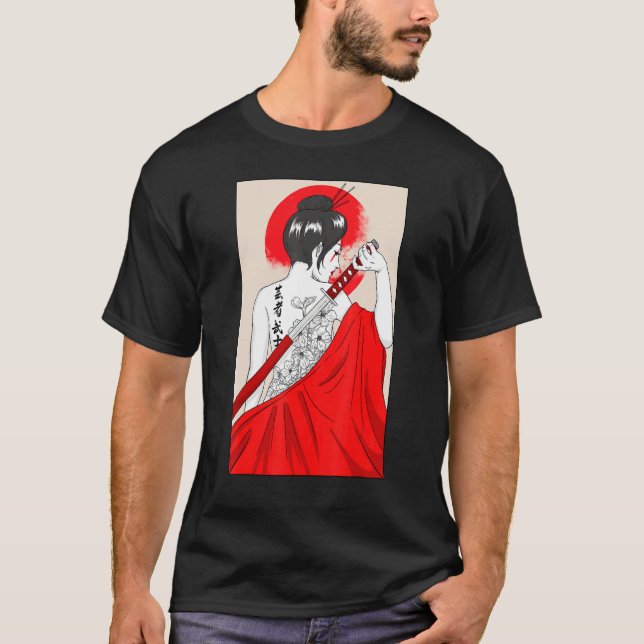 T-shirt Geisha Girl Katana Épée Et Tatouage De Japonais Fl (Devant)