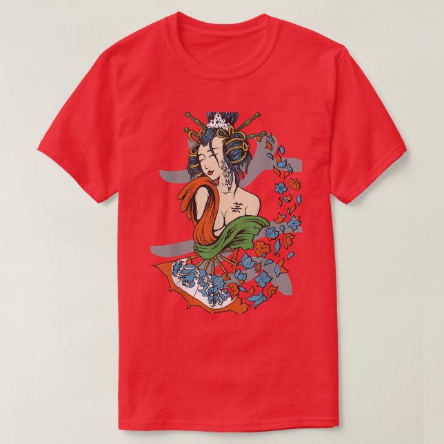 T-shirt Geisha Girl Katana épée et tatouage du dragon Japa (Design devant)