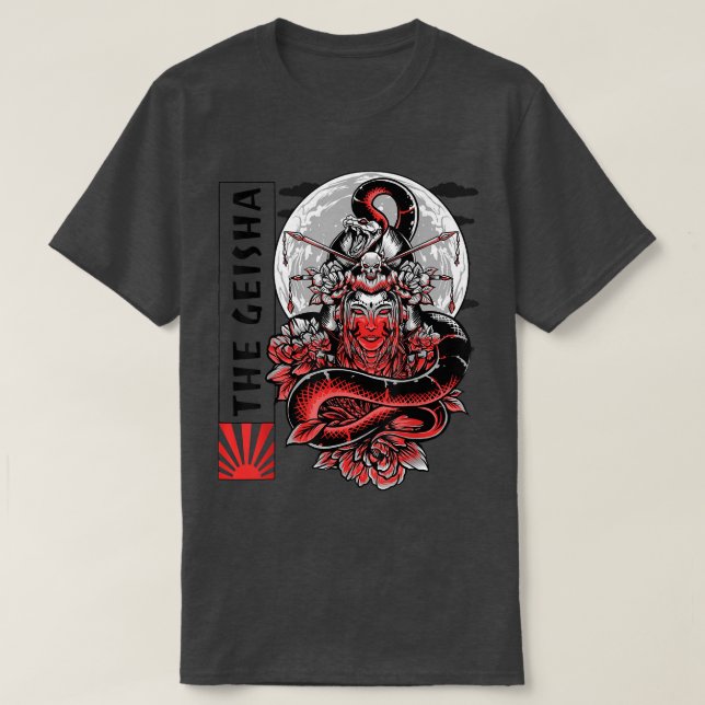 T-shirt Geisha Girl Katana épée et tatouage du dragon Japa (Design devant)
