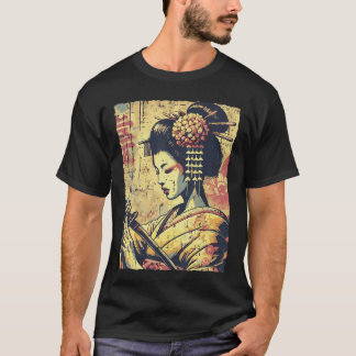 T-shirt Geisha Hipster Japonaise Katana Vintage Femmes Fil