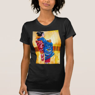 T-shirt Geisha japonais avec kimono bleu