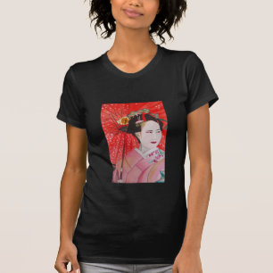 T-shirt Geisha japonais avec parapluie rouge art original