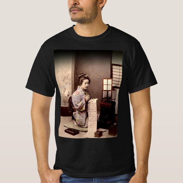 T-shirt Geisha japonais vintage - Écrivain de lettres (Devant)