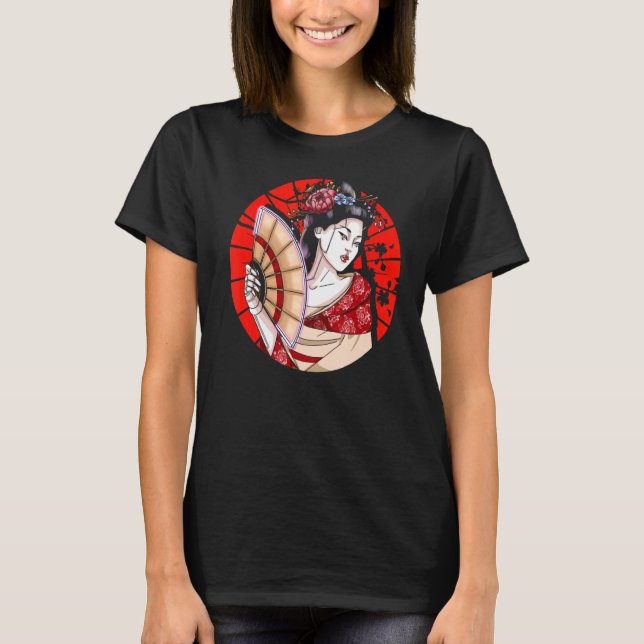 T-shirt Geisha Japonaise Avec Fan Sakura Japonaise Geisha (Devant)