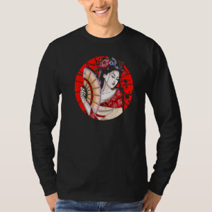 T-shirt Geisha Japonaise Avec Fan Sakura Japonaise Geisha