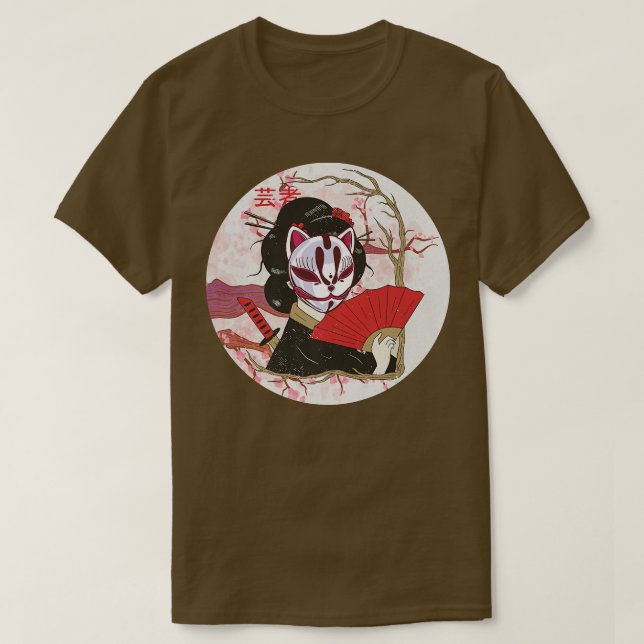 T-shirt Geisha Japonaise Kawaii Geisha Girl Sakura Cherry  (Design devant)