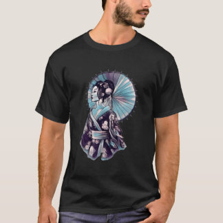 T-shirt Geisha Parasol Tatouage Joli Samouraï Dessiné à la