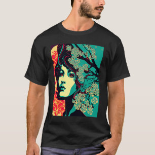 T-shirt Geisha Retro Femme Kimono Samurai Vintag japonais
