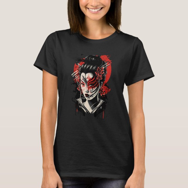 T-shirt Geisha Samurai Masque japonais traditionnel Guerre (Devant)