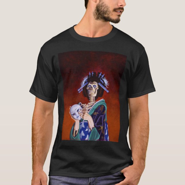 T-shirt Geisha squelettique avec le masque (Devant)