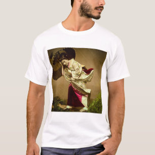 T-shirt Geisha vintage dans une plaque en verre de pluie