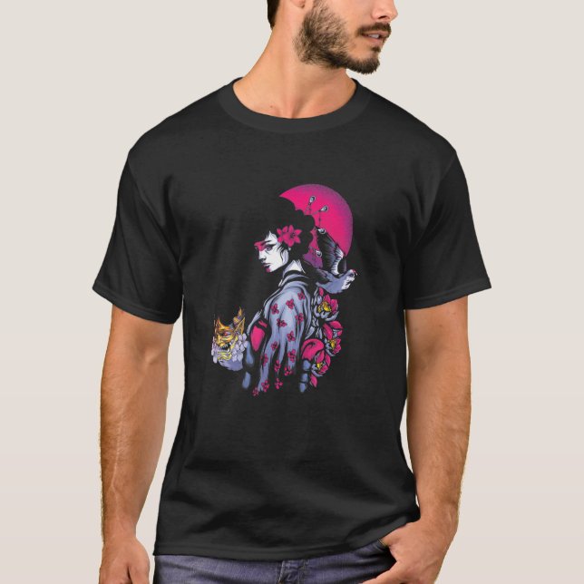 T-shirt Geisha Yandere Harajuku Esthétique Oni Girls (Devant)