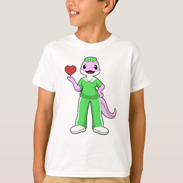 T-shirt Geko comme infirmière avec coeur (Devant)