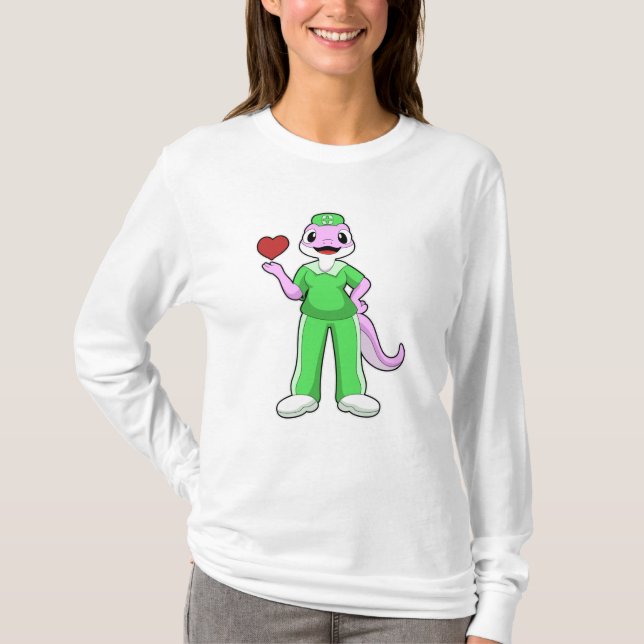 T-shirt Geko comme infirmière avec coeur (Devant)