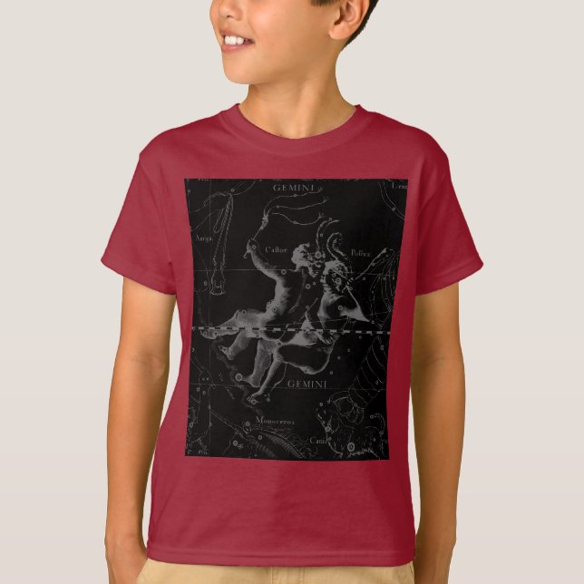 T-shirt Gemini Constellation Hevelius 1690 sur Noir (Devant)