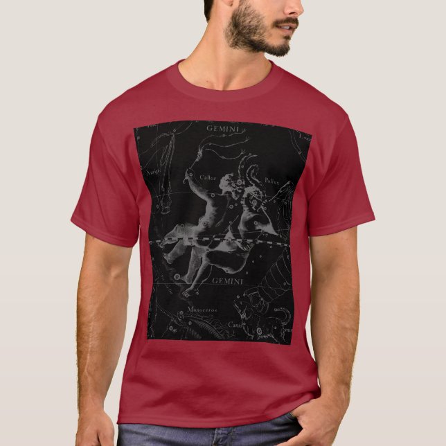T-shirt Gemini Constellation Hevelius 1690 sur Noir (Devant)