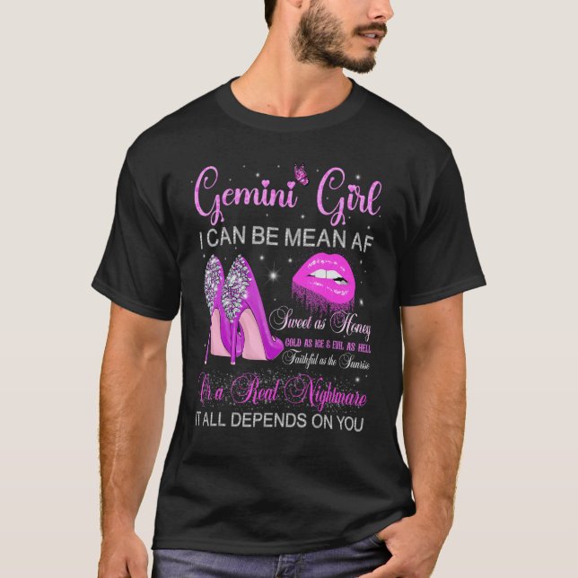 T-shirt Gemini Girl Birthday High Heels Dripping Lips Butt (Devant)