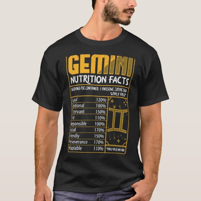 T-shirt Gemini Nutrition Facts Zodiac Signal Anniversaire  (Devant)