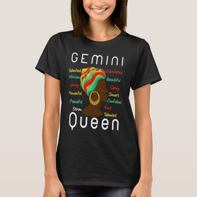T-shirt Gemini Queen Afro Horoscope May 21  June 21 (Devant)