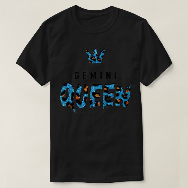 T-shirt Gemini Queen Blue LeopardCheetah Motif Horoscop (Design devant)
