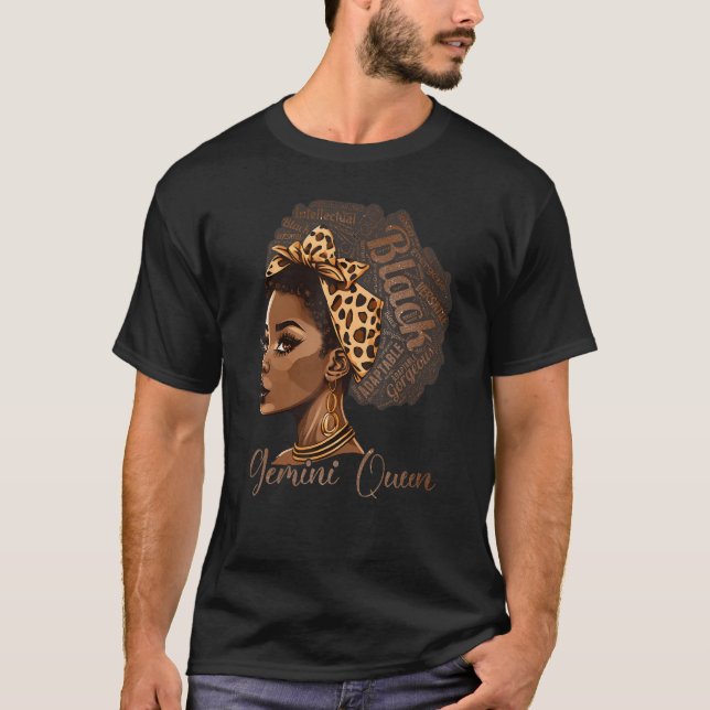 T-shirt Gemini Queen Leopard Afro Melanin Zodiac Horoscope (Devant)