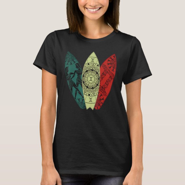 T-shirt Gemini Zodiac Sign Surfboard Surfing Horoscope (Devant)