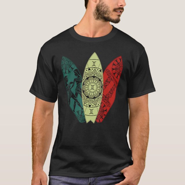T-shirt Gemini Zodiac Sign Surfboard Surfing Horoscope (Devant)
