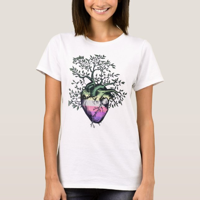 T-shirt Genderfae Heart Tree of Life (Devant)