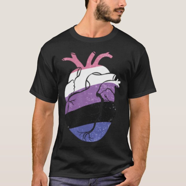 T-shirt Genderfluid Pride Heart Flag (Devant)