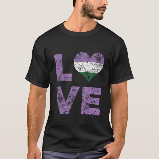 T-shirt Genderqueer Fierté Amour Coeur Vintage Drapeau (Devant)