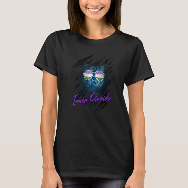 T-shirt Genderqueer Pride Chat Purride Indicateur de fiert (Devant)