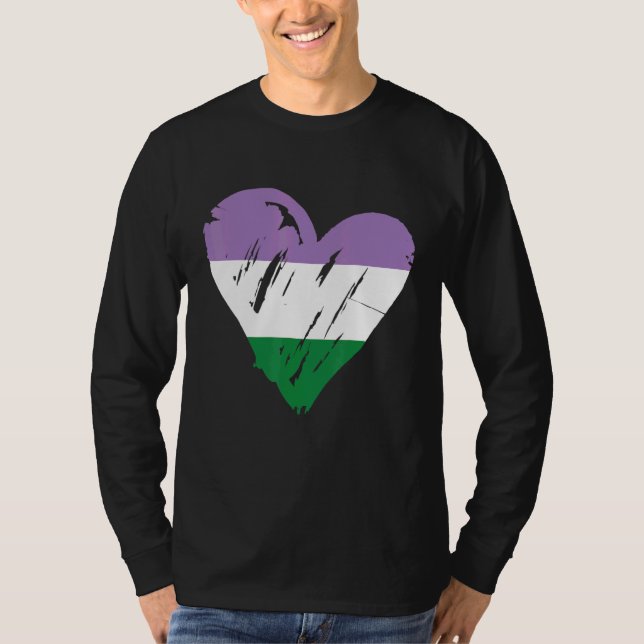 T-shirt Genderqueer Pride Coeur Drapeau 1 (Devant)