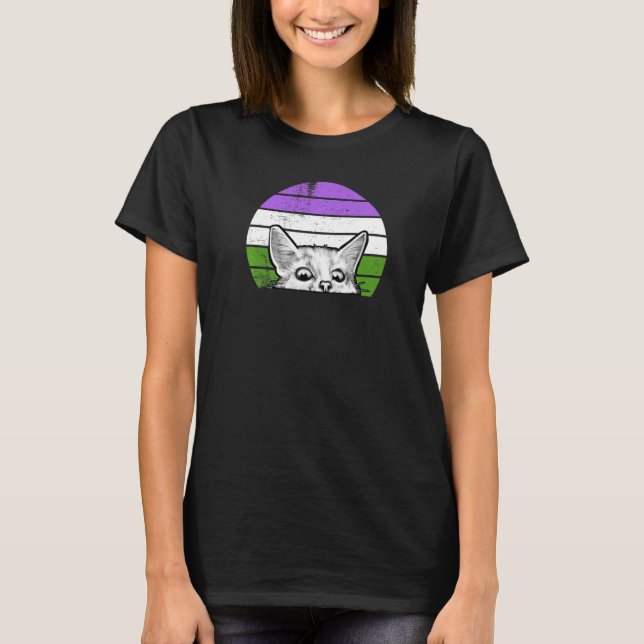 T-shirt Genderqueer Pride Flag Cat With Genderqueer Flag (Devant)