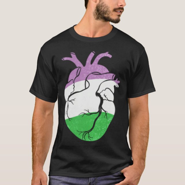 T-shirt Genderqueer Pride Heart Flag (Devant)
